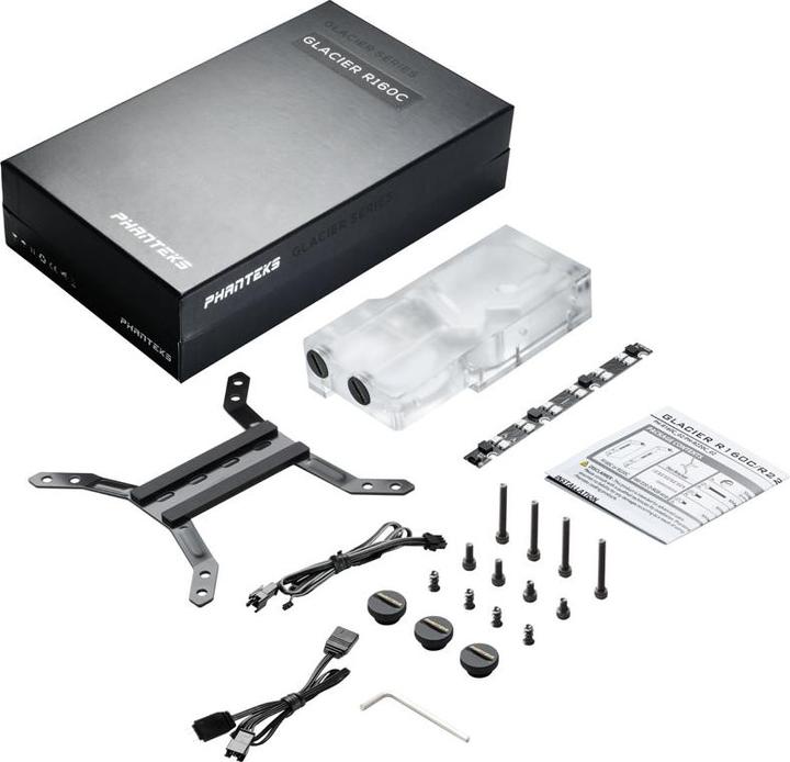 Actual product image Phanteks R160C Reservoir - transparent acrylic backplate, DRGB LED