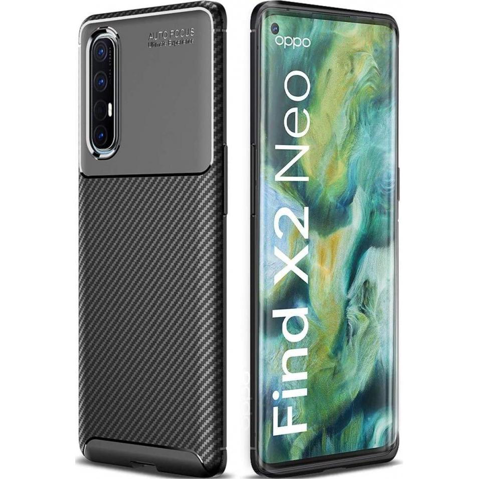 Screenguard Oppo Find X2 Neo Hülle Carbon Design TPU Case (Oppo Find X2 Neo), Smartphone Hülle, Schwarz