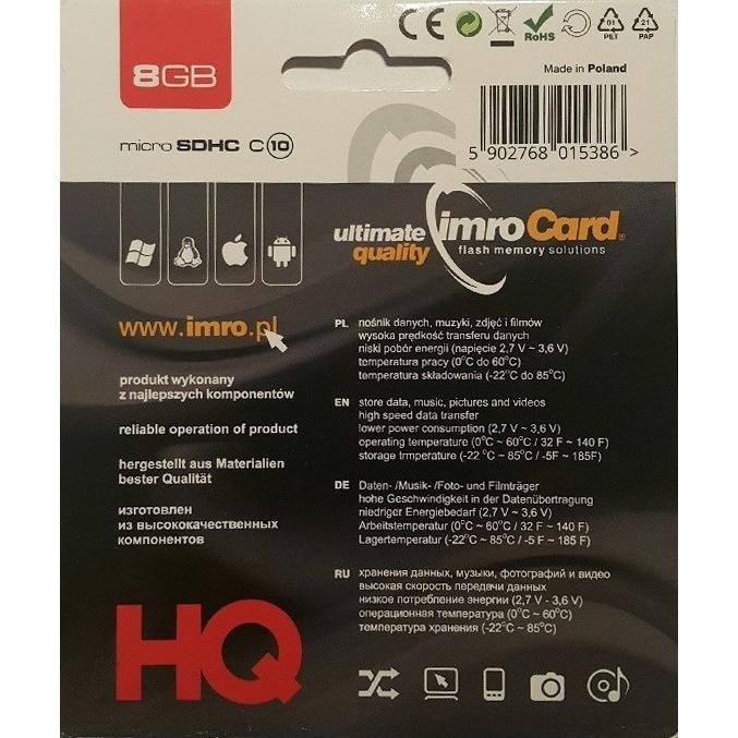 Thumbnail - IMRO 10/8G Speicherkarte 8 GB MicroSDHC Klasse 10 (8 GB, microSDHC, U1, UHS-I), Speicherkarte, Schwarz
