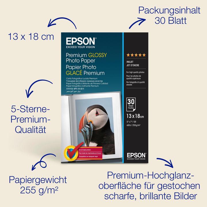 Produktbild Epson Premium Glossy (255 g/m², 13 x 18 cm, 30 x)