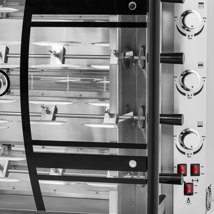 Produktbild Royal Catering Mobiler Gas-Hähnchengrill 4 Spiesse mit Beleuchtung und Rädern 3 x 5,5 kW (16.50 kW)