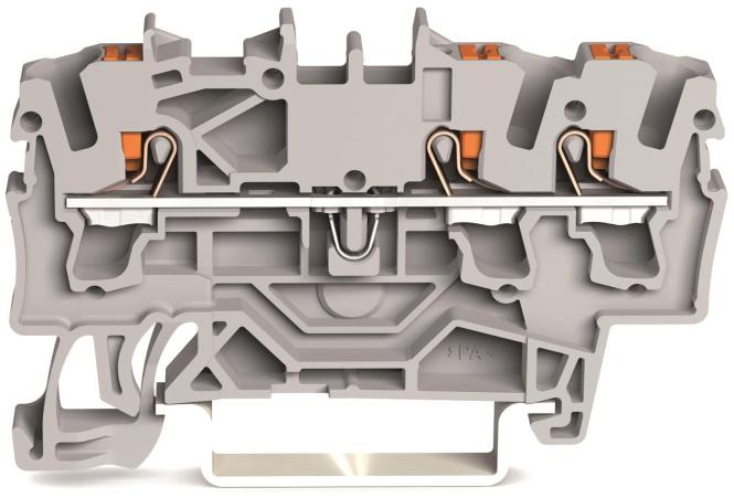 Produktbild Wago 2202-1301 3-Leiter-Durchgangsklemme,mit Drücker,2,5mm²,grau