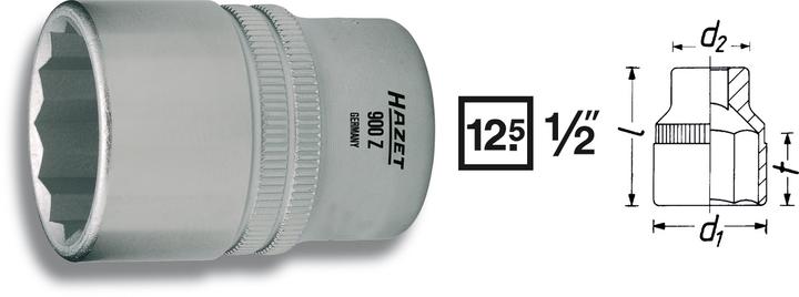 Actual product image HAZET Socket ∙ 12-point 900Z-13 ∙ Square, hollow 12.5 mm (1/2 inch) ∙ Outside 12-point traction pro… (13 mm)
