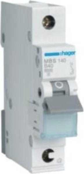 Actual product image Hager MBS140. Rated current: 40 A. Type: B-type, Module quantity (max): 1 module(s). Width: 17.5 mm