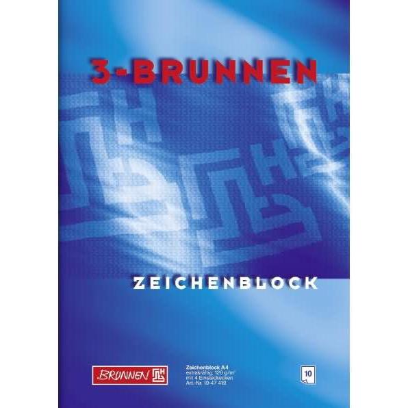 Brunnen, Heft + Block, Zeichenblock A3 120g/qm 10 Blatt Einsteckecken (A3)