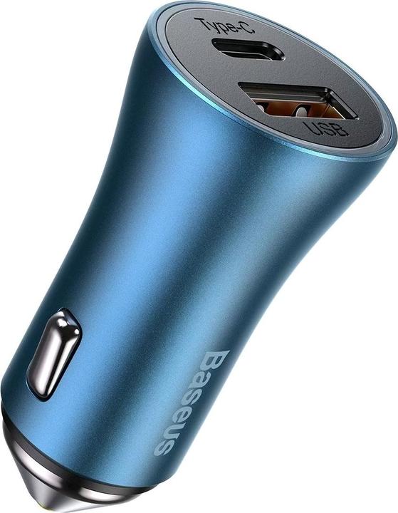 Actual product image Baseus Golden Contactor Pro car charger, USB + USB-C, QC4.0+, PD, SCP, 40W (blue)