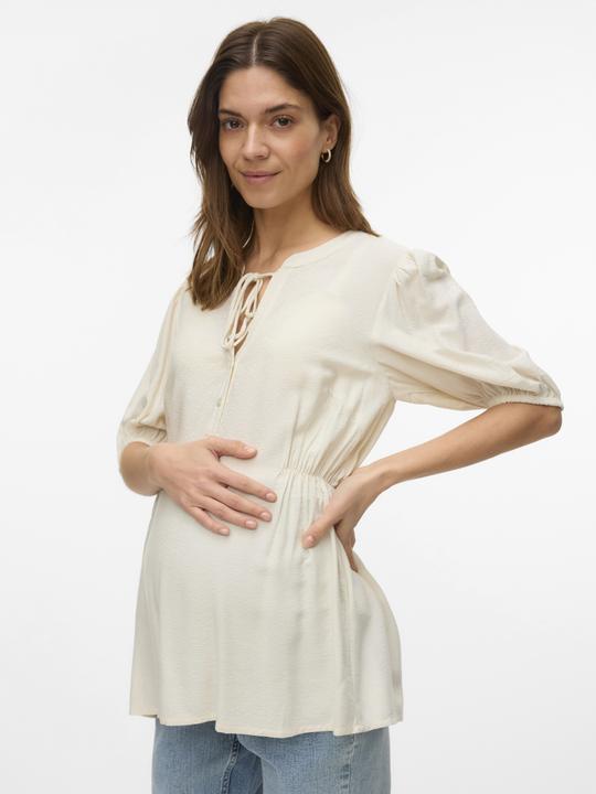 Image du produit Mamalicious Normal geschnitten Mandarin Kragen Elastische Bündchen Ballonärmel Top Bluse (M)