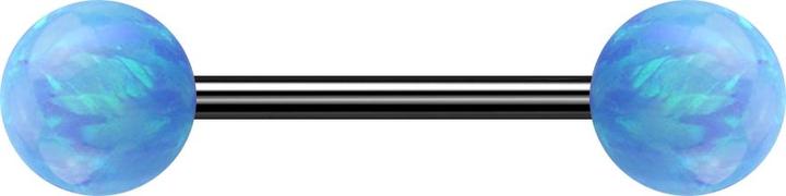 Image du produit Star Piercing Micro Barbell noir avec deux boules opale bleu clair (sans laiton, Acier chirurgical 316L)