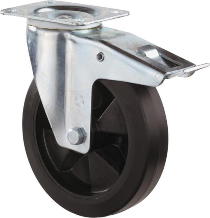 BS Rollen Lenkrolle Rad-Ø 100 mm Tragfähigkeit 140 kg mit Totalfeststeller Vollgummi 104x80mm