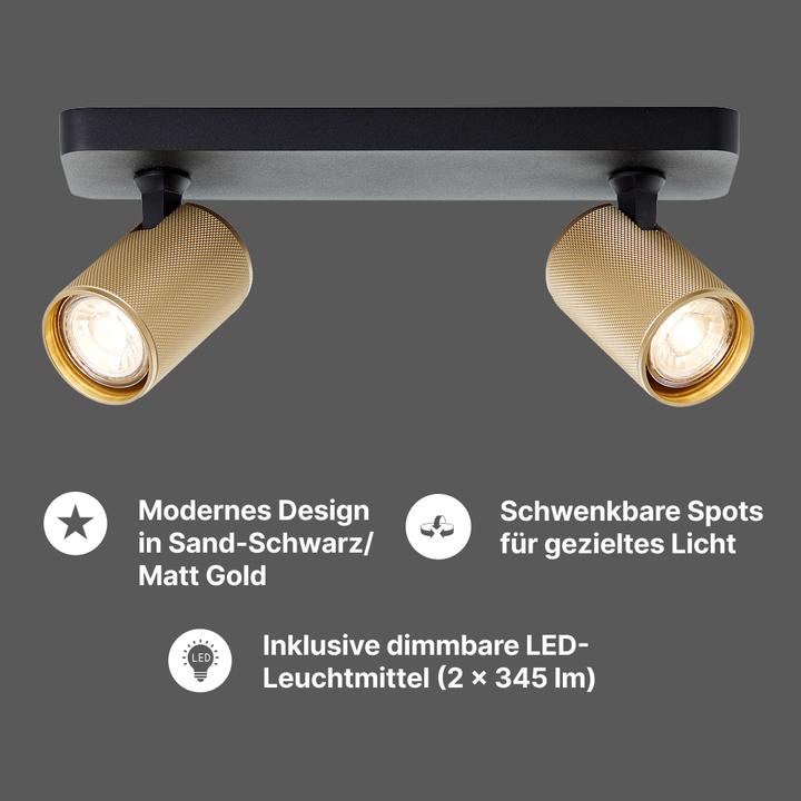 Produktbild Brilliant Plafondspot Marty GU10 2x5W 3000K - Zwart/Goudkleurig (350 lm, GU10)