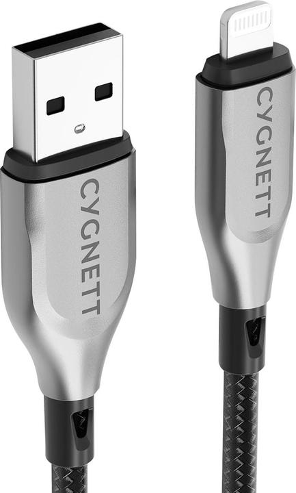 Productafbeelding Cygnett Gepantserde Lightning-naar-USB-A-kabel, 12 W (1 m, zwart) (1 m, USB 2.0, 12 W)