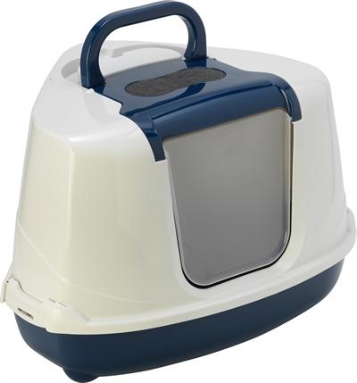 Actual product image Moderna Hoek Kattenbak Flip Donkerblauw/Wit (Cat litter tray open)