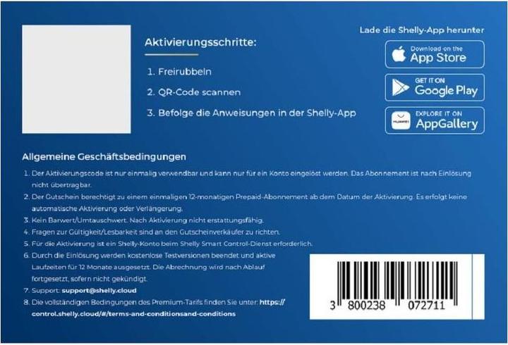 Image du produit Shelly Scratch Karten Premium App (Shelly Premium APP)