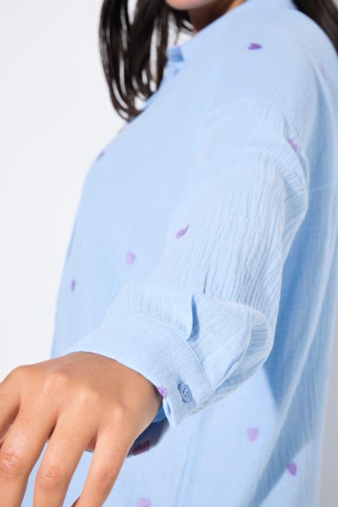 Actual product image Studio Untold Oversized Embroidered Long Sleeve Button Front Shirt (60)