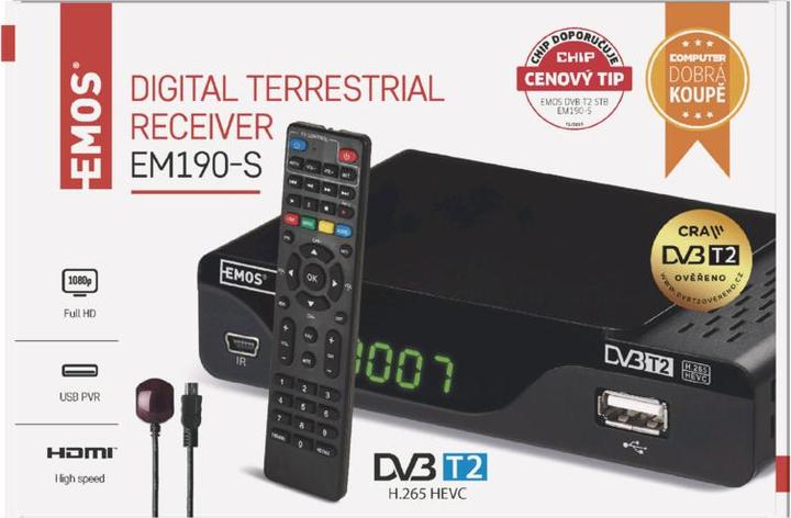 Actual product image Emos EM190-S HD HEVC H265 (DVB-T, DVB-T2, CI Shaft)
