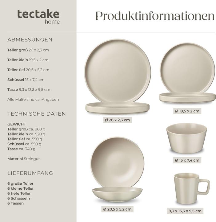 Actual product image tectake Kitchen starter set for 6 people with crockery, pots etc. (46 pcs.)
