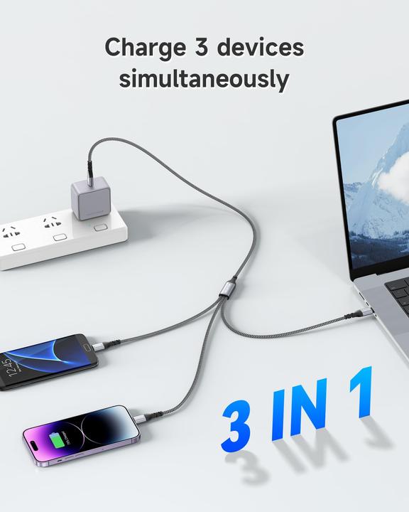Actual product image Alopini USB C Multi-Ladekabel 3-in-1-Ladekabel Schnellladekabel USB (0.50 m, 100 W)