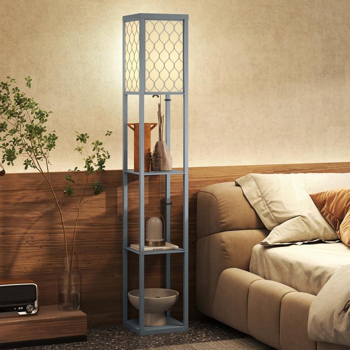 Produktbild Homcom Stehleuchte MDF, Stoff Hellgrau+Weiss (E27)