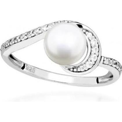 Silver Cat, Ring, Silver ring with cubic zirconia and real pearl SC496 - Circuit: 52 mm, (52)