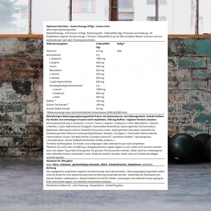 Produktbild Gladiatorfit Essential Amino Energy 270g Optimum Nutrition (Limette, 1 x, 270 g)