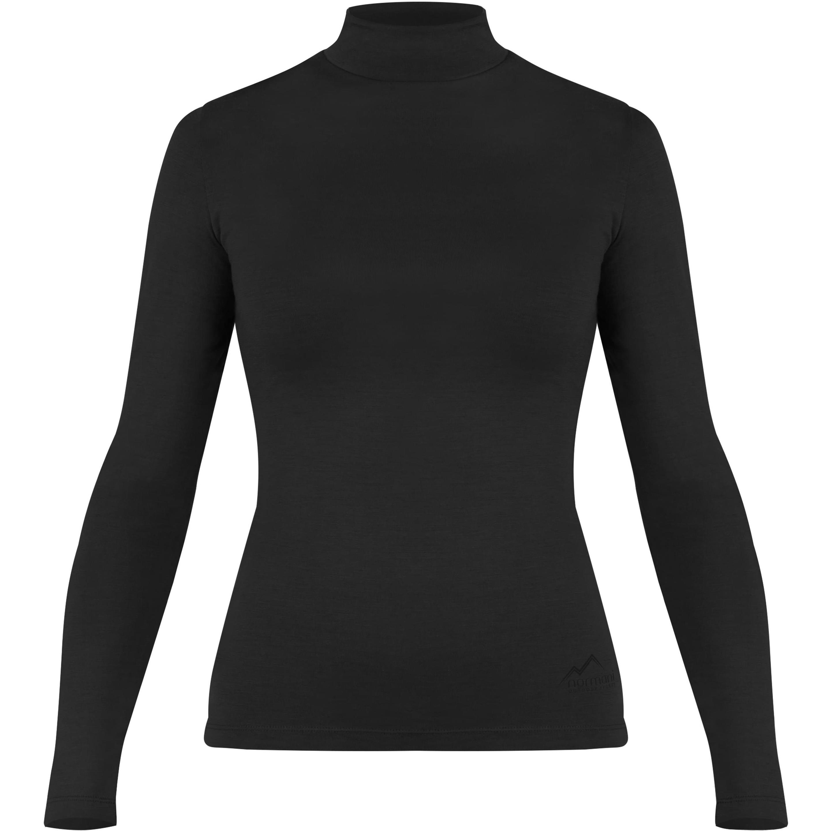 Thumbnail - Normani, Damen, Funktionsshirt, Damen Merino Longsleeve mit Stehkragen „Romsey" - 9561 (L), Schwarz, L