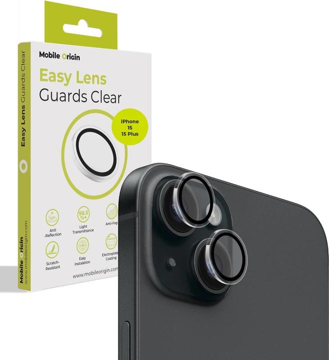 Produktbild Mobile Origin Easy Lens guards clear - iPhone 15/ (1 Stk., Apple iPhone 15, Apple iPhone 15 Plus)