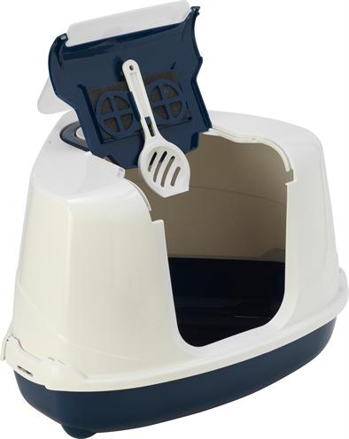 Actual product image Moderna Hoek Kattenbak Flip Donkerblauw/Wit (Cat litter tray open)