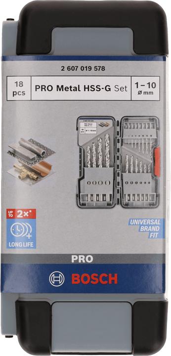 Image du produit Bosch Professional Zubehör PRO Metal HSS-G Ensemble de forets hélicoïdaux, 18 pièces (1 mm, 1,5 mm, 2 mm, 2,5 mm, 3 mm, 3,5 mm, 8 mm, 9 mm, 10 mm, 4 mm, 4,5 mm, 5 mm, 5,5 mm, 6 mm, 7 mm)
