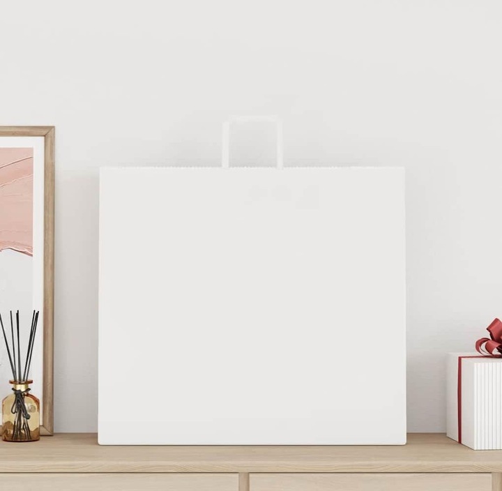 Produktbild VidaXL Kraftpapiertüten 250 Stk. mit Henkel Weiss 54x15x49 cm Papiertüte (Geschenktüte, 250 x)