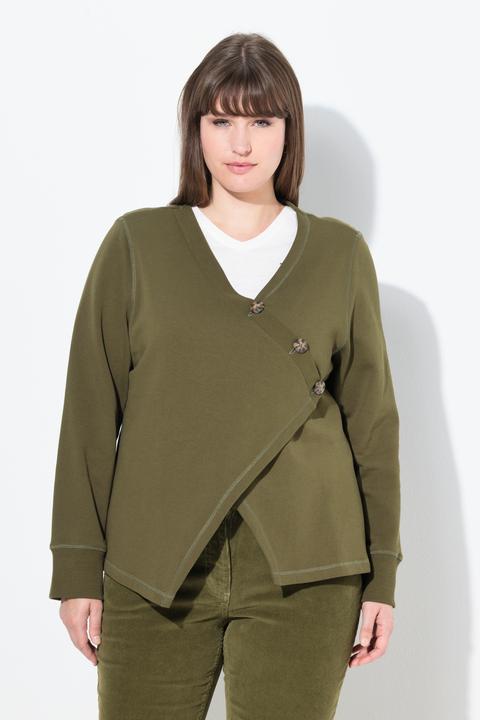 Image du produit Ulla Popken Veste en molleton de coton bio, encolure en V et manches longues (42, 44)