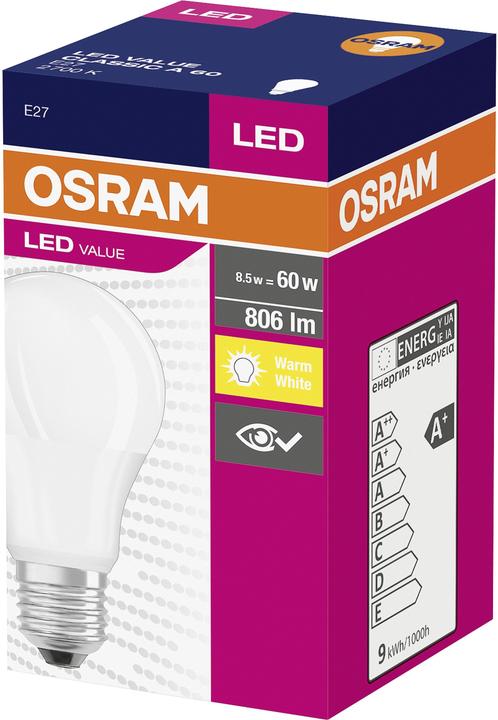 Produktbild Osram Led Value Classic A (E27, 8.50 W, 806 lm, 1 x, F)