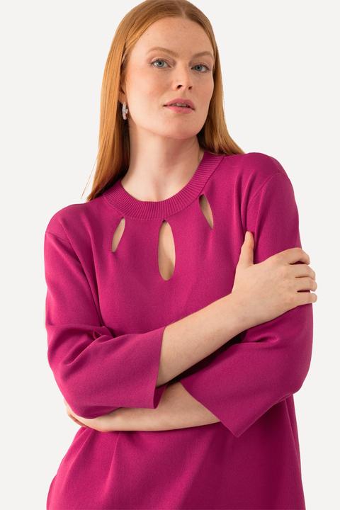 Produktbild Ulla Popken Pullover, Cut-Outs, Stehkragen, 3/4-Arm, Rippstrick (56)