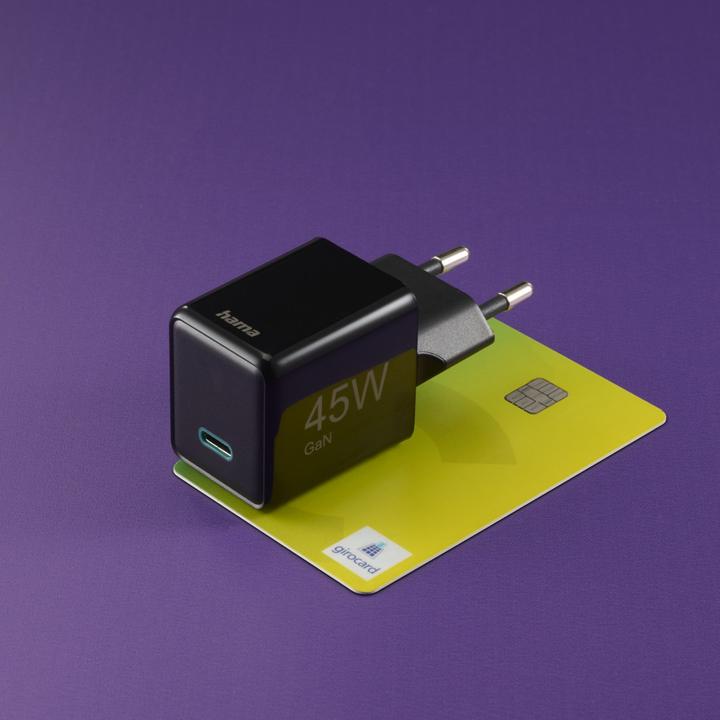 Produktbild Hama Schnellladegerät, USB-C, PD/QC/GaN, Super-Mini-Charger, 45 W, Schwarz (45 W)
