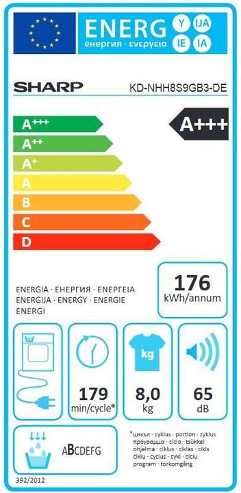 Energy Label Sharp KD-NHH8S9GB3-EN (8 kg, Right)