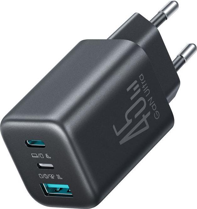 Joyroom JR-TO1 45W Three - Port Gallium Nitride Charger (EU) Black (45 W, 3 Ports)
