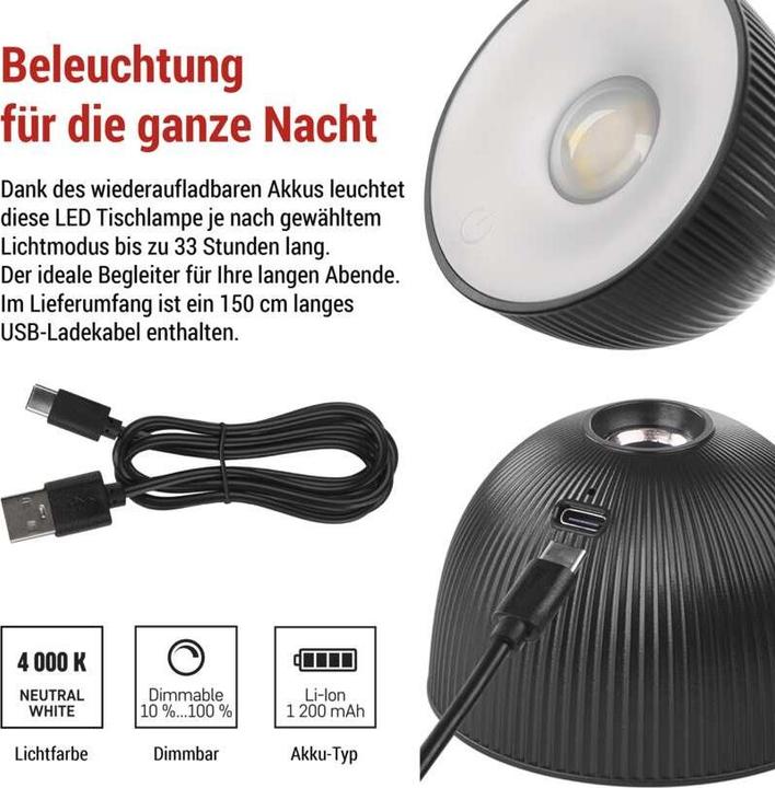 Produktbild Emos LED Schreibtischlampe SOPHIE, wiederaufladbar, schwarz (200 lm)