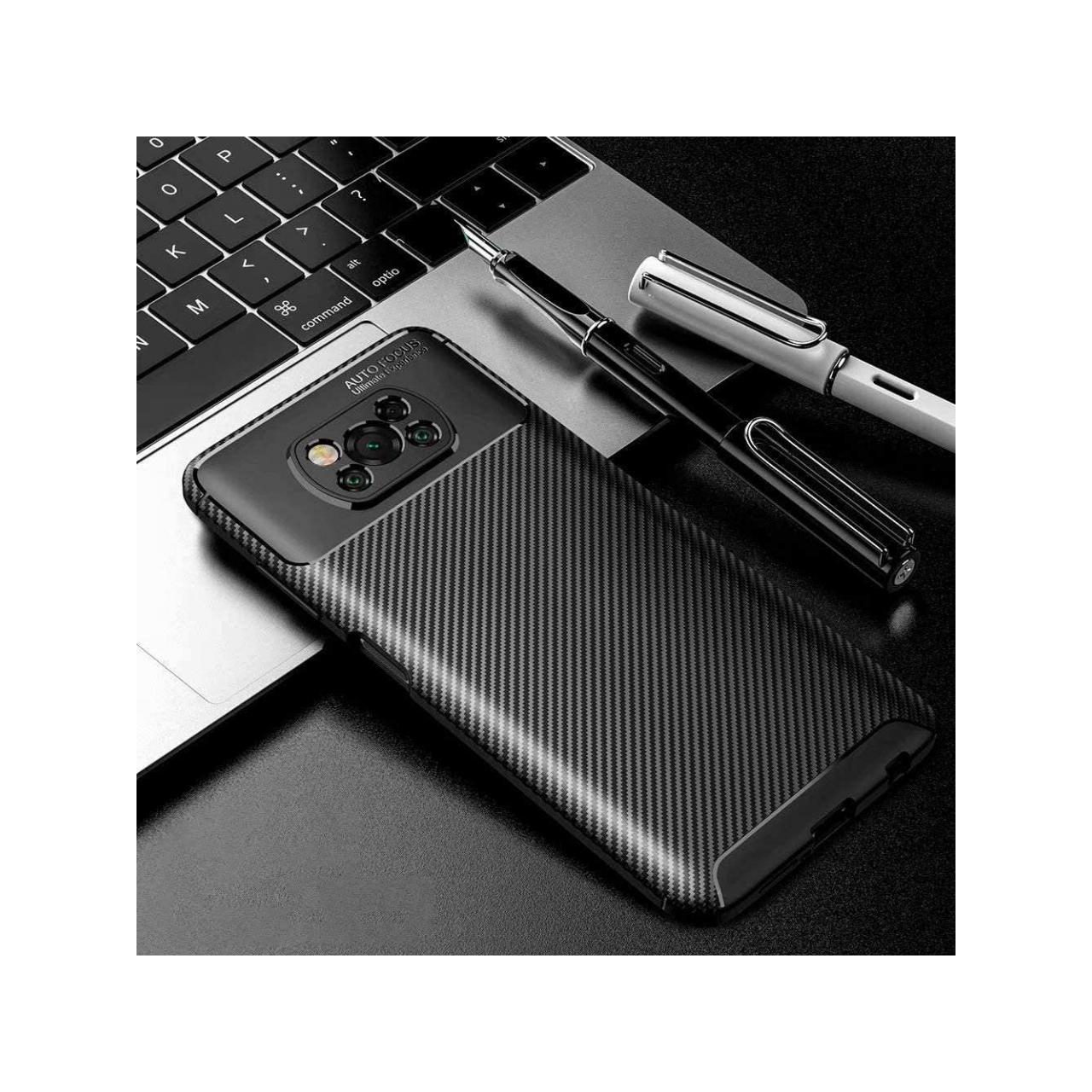 Thumbnail - Screenguard Xiaomi Poco X3 Pro Hülle Carbon Design TPU Case (Xiaomi Poco X3 Pro), Smartphone Hülle, Schwarz