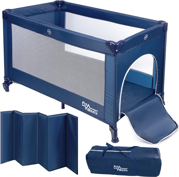 Promedix travel cot 125x65x74cm blue castors protective cover PR-803 B