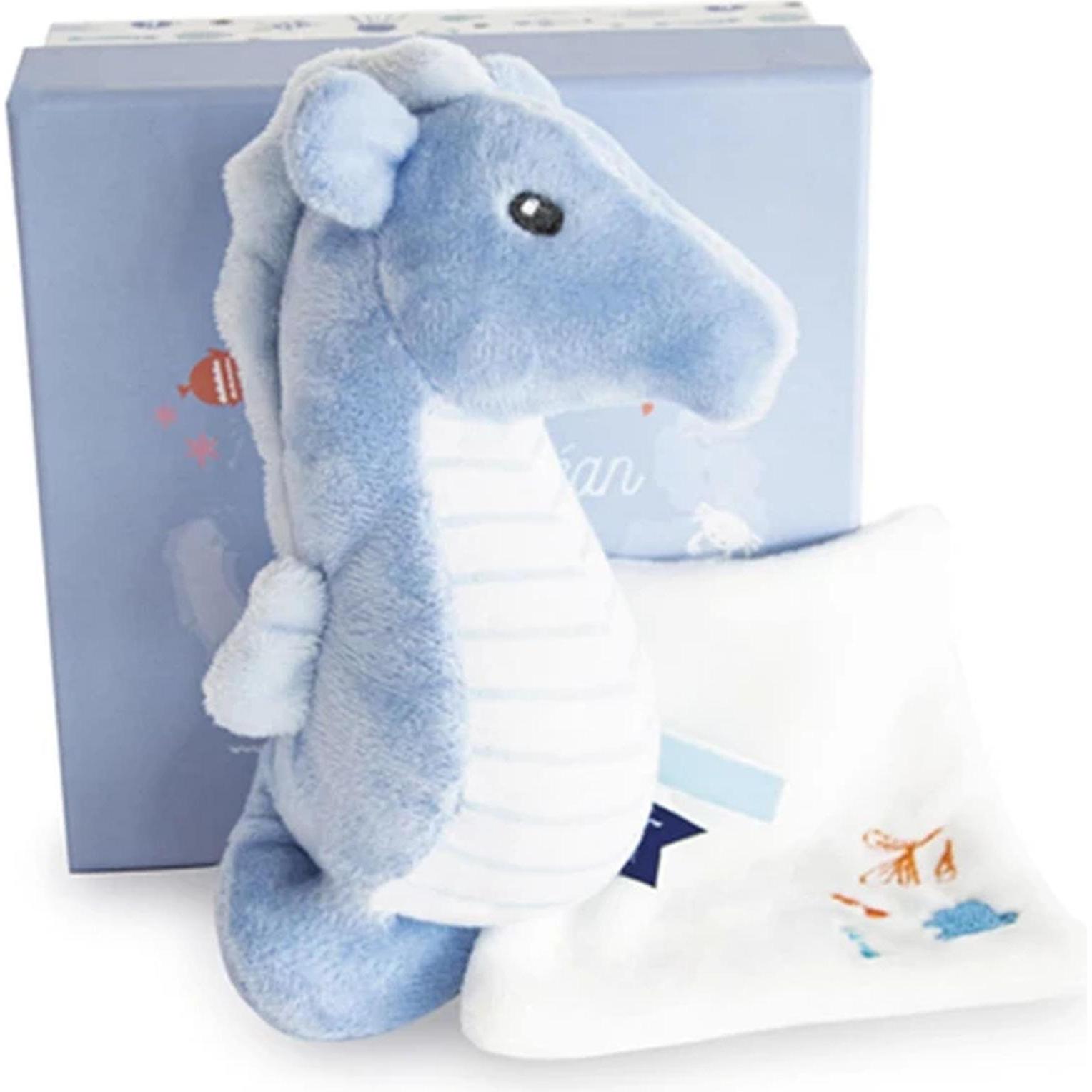 Doudou et Compagnie, Schmusetuch, Seepferdchen mit Schmusetuch, blau 17cm (MQ2) **