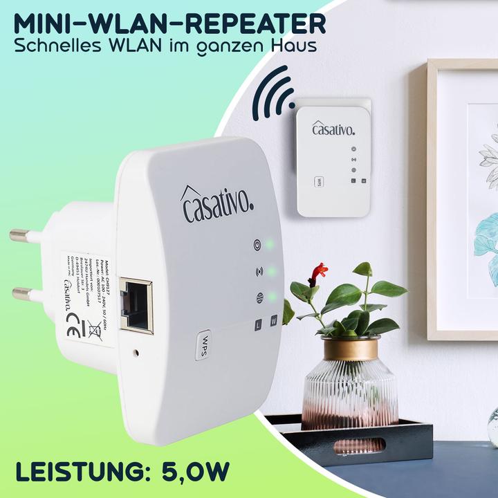 Image du produit Casativo 4er-Set Mini-WLAN-Repeater mit WPS-Funktion, 300 Mbit/s, LAN-Anschluss & 2,4 GHz (300 Mbit/s)