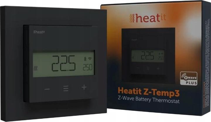 Heatit Z-Temp3 Batteriebetriebenes Thermostat 800er Serie (Schwarz Matt)
