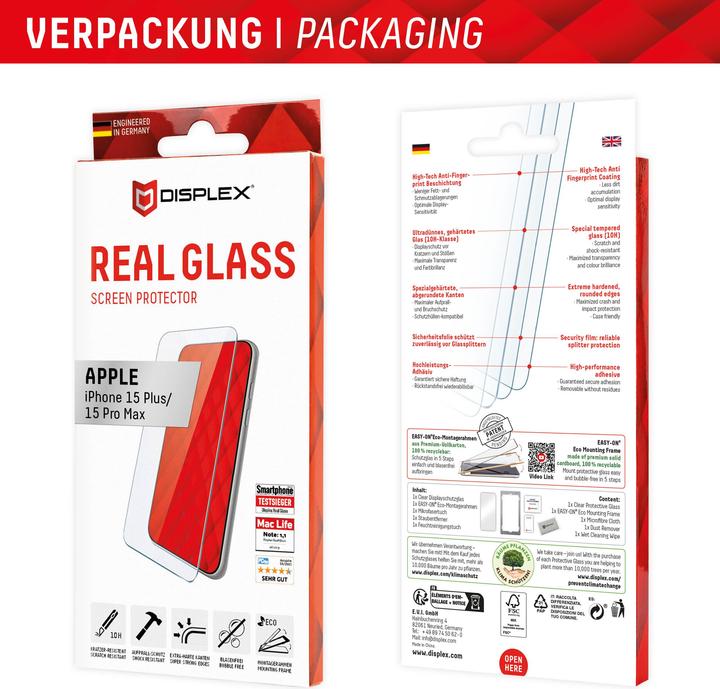 Produktbild Displex Real Glass (1 Stk., Apple iPhone 15 Plus, Apple iPhone 15 Pro Max)
