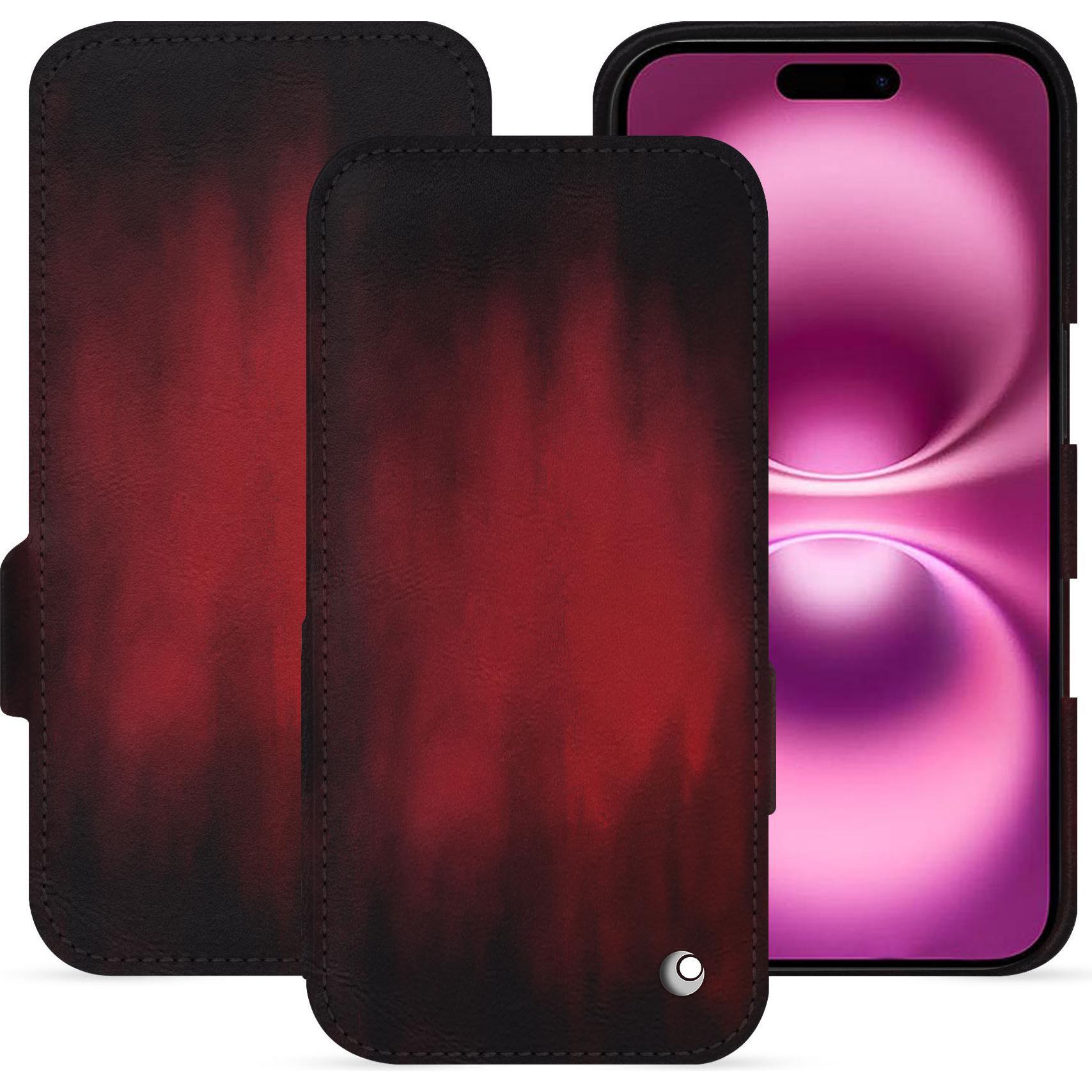 Noreve Lederschutzhülle horizontal (Apple iPhone 16 Plus), Smartphone Hülle, Rot
