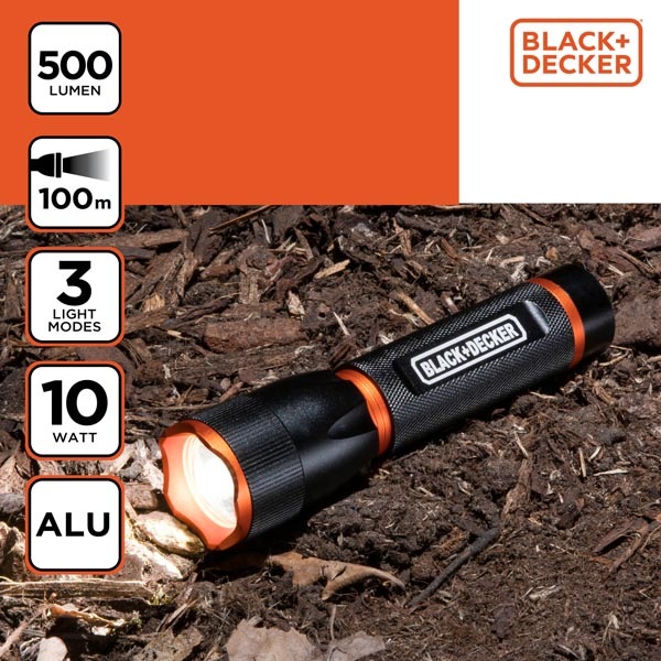 Immagine prodotto Black & Decker Torcia LED 10W 500Lm 100m fascio di luce (13.80 cm, 500 lm)