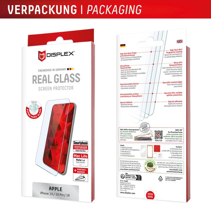 Produktbild Displex Real Glass, 2D Panzerglas (1 Stück, Apple iPhone 16)