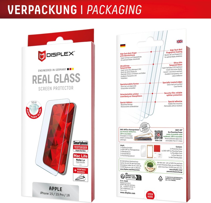 Actual product image Displex Real Glass, 2D Panzerglas (1 Piece, Apple iPhone 16)