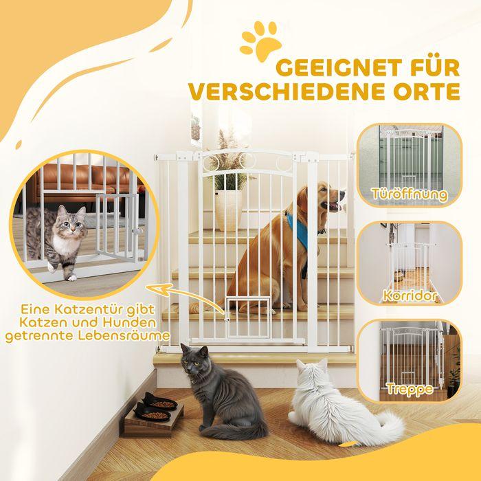 Actual product image Swisshandel24 Türschutzgitter Hund, 76-104 cm Absperrgitter ohne Bohren, mit Katzentüre, Treppengitter, weiss
