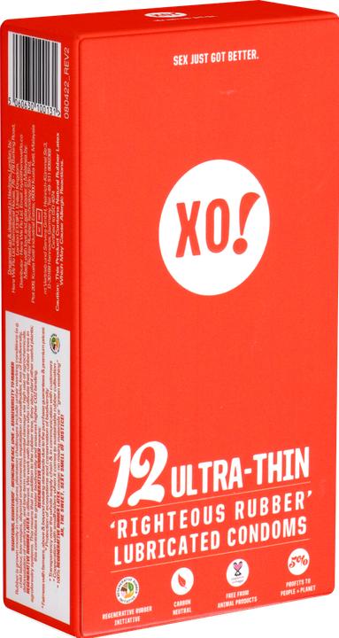 Produktbild XO! Ultra Thin» 12 dünne, vegane Kondome aus biologisch abbaubarem Fair Trade Latex (12 Stk.)