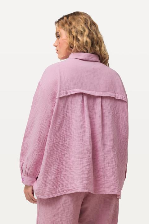 Produktbild Ulla Popken Musselin-Hemdbluse, Oversized, Hemdkragen, Langarm (50, 52)