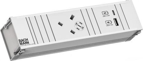 Produktbild Bachmann CONI 1xUK 45° 1xUSB A/C 22W 0,2m GST18 RAL9010 (1 x, BS 1363, 0.20 m)
